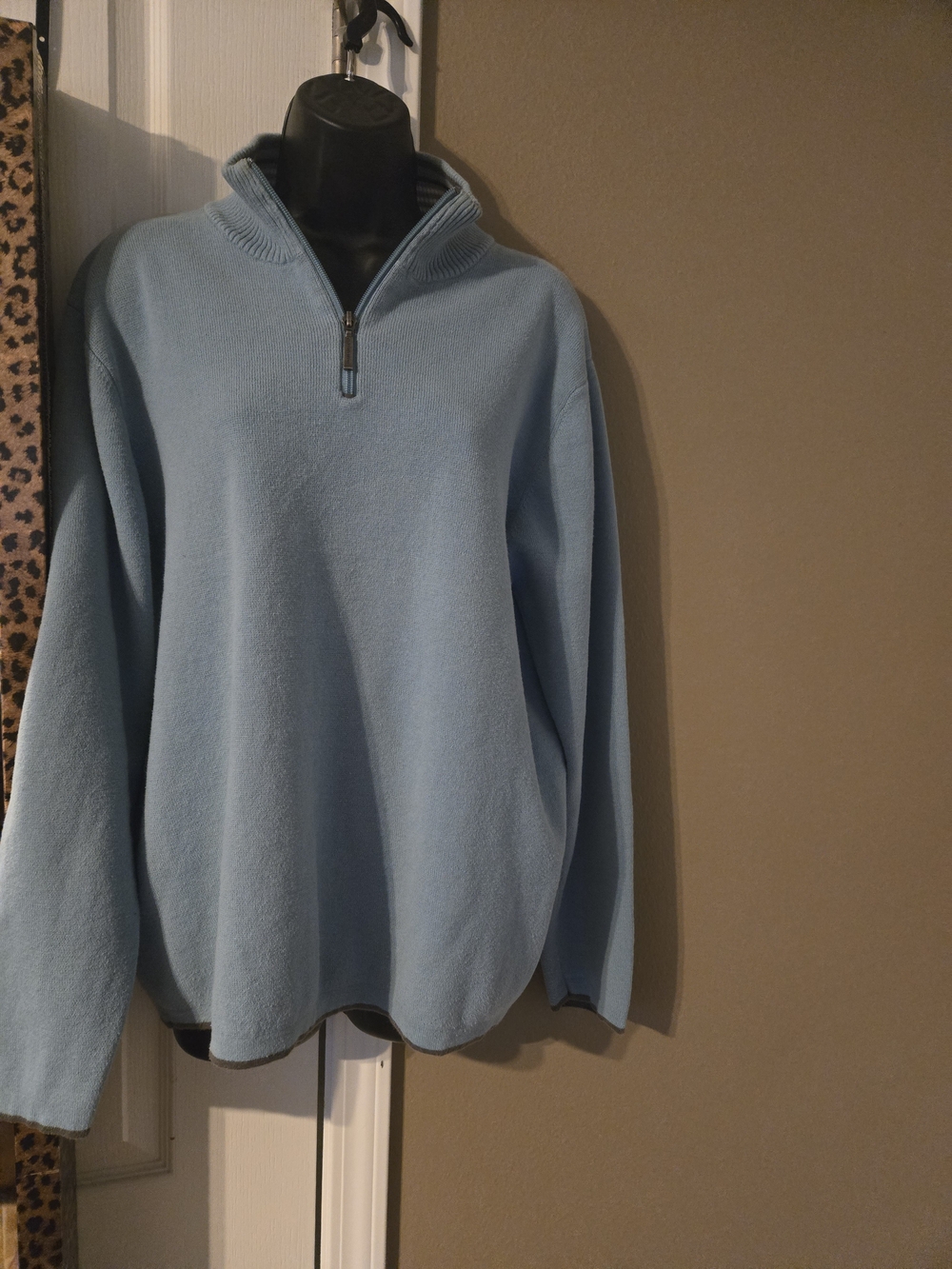 Geoffrey Beene Mens Sweater XL Blue Quarter Zip 100% Cotton Mock Neck